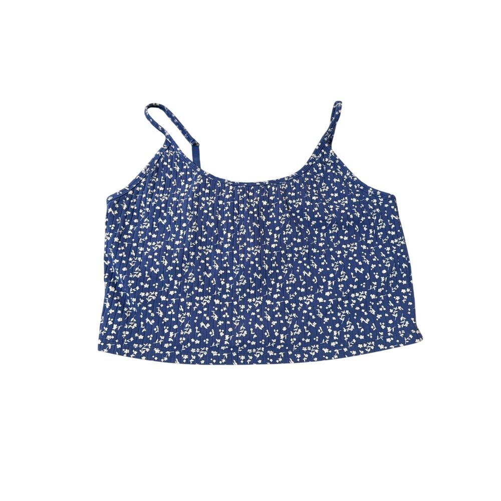 Old Navy Fitted Ultra-Crop Ribbed Cami Blue White Floral Lined Sz XL